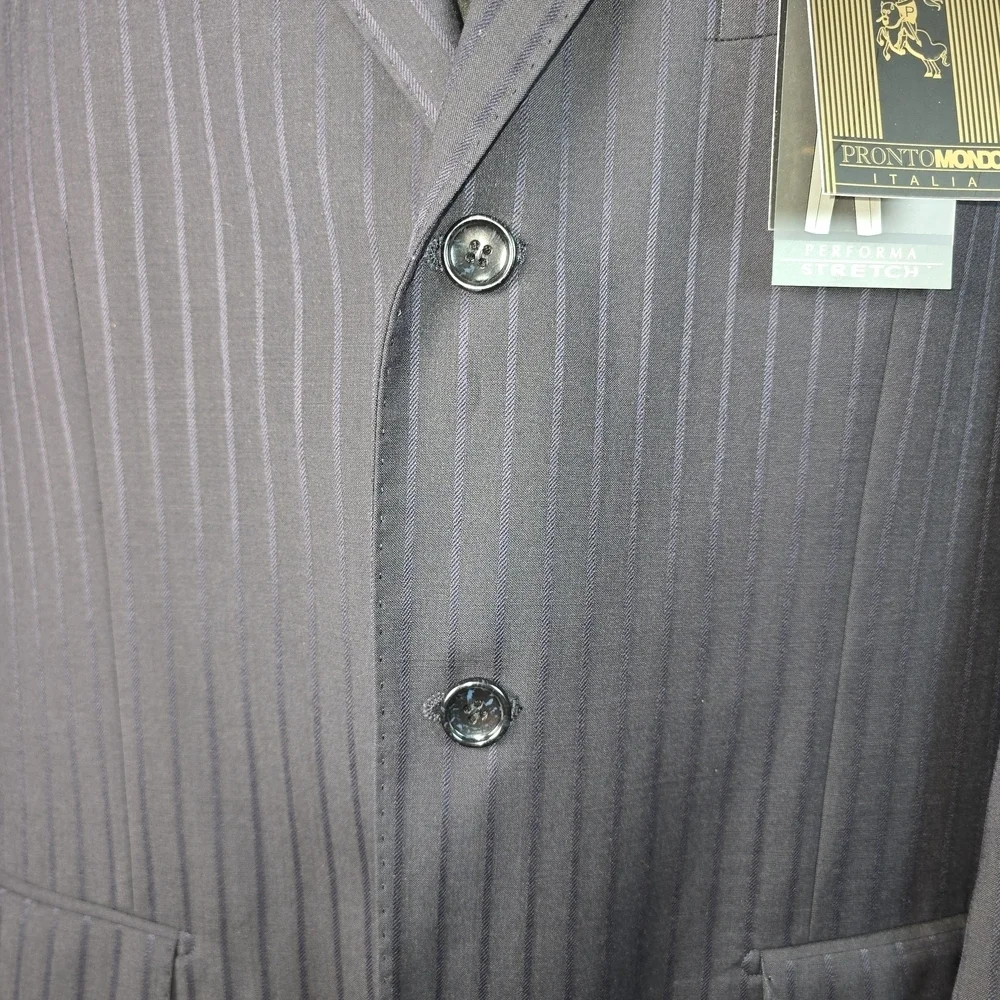 PRONTO MONDO ITALIA 100% MERINO WOOL NAVY PINSTRIPE MENS BLAZER SUPER 140'S 40R.